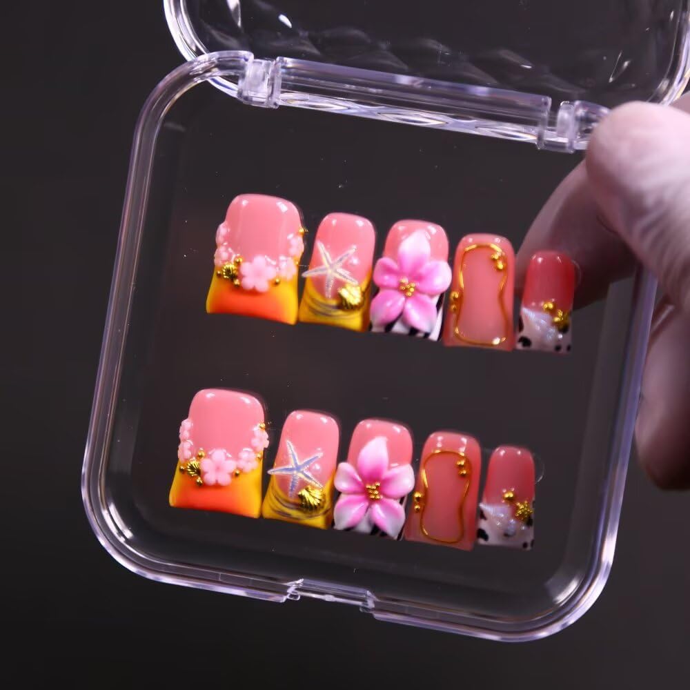 MAGLFELL Press On Nails – Handmade French Duckbill, 10 Pcs, Reusable Short 3D Acrylic Kit (Size S)