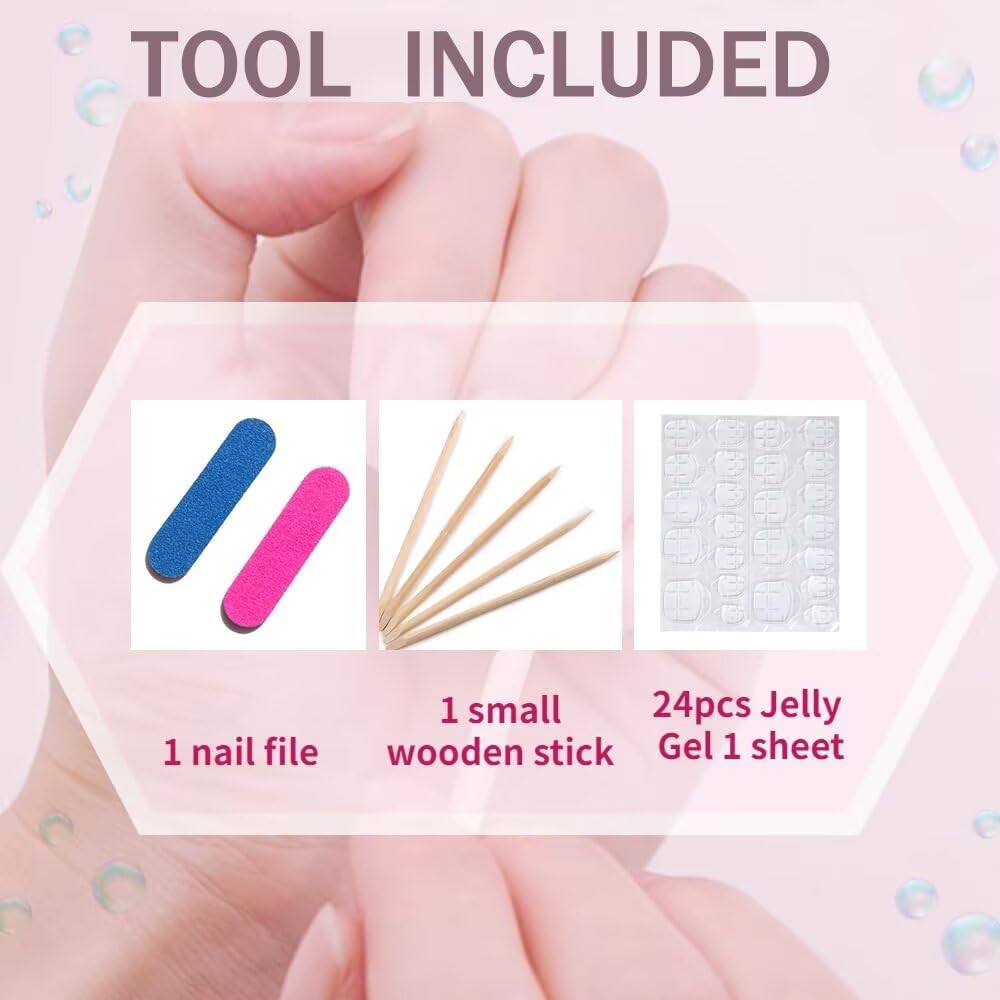MAGLFELL Press On Nails - Handmade Medium Length Oval Nails with Ghost Design, 10 Pcs ABS Kit