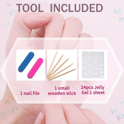 MAGLFELL Press On Nails - Handmade Medium Length Oval Nails with Ghost Design, 10 Pcs ABS Kit