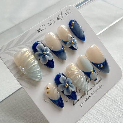 MAGLFELL Press On Nails - Medium Almond Bow Design (Size S) | Reusable Gel Nails DIY Kit