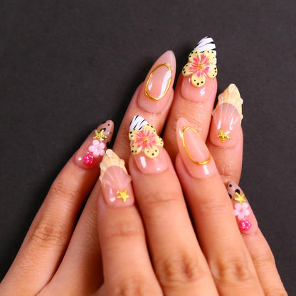 MAGLFELL Press On Nails - Medium Almond Shape Handmade Nails with Thick Acrylic & Multi-Layer Gel (Size M)