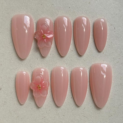 MAGLFELL Women Press On Nails - Medium Almond Shape, 10Pcs Luxury Handmade 3D Nail Art