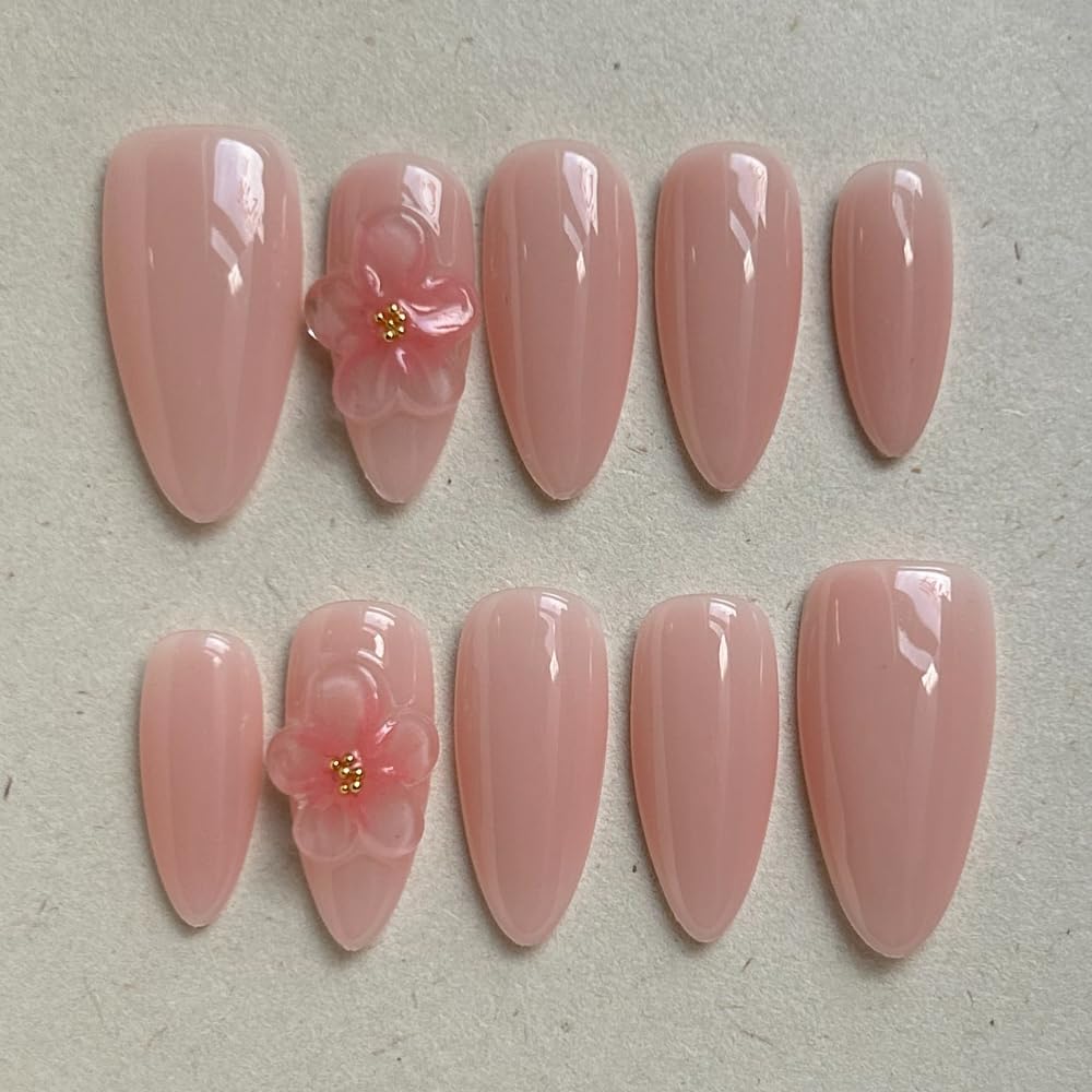 MAGLFELL Women Press On Nails – Medium Almond, 10Pcs Luxury Handmade 3D Art ABS Acrylic