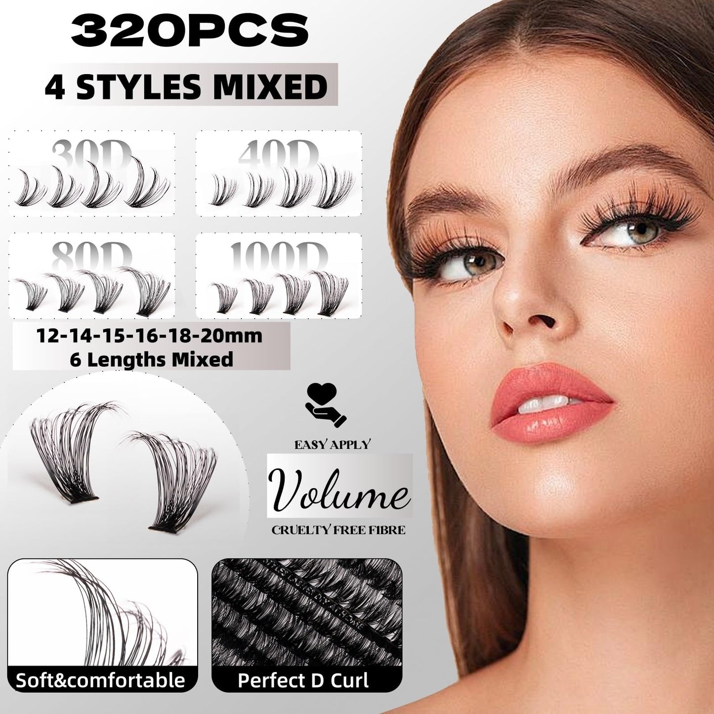 Magnetic SL Lash Clusters Kit 320pcs – DIY Lash Extensions (12–20mm)