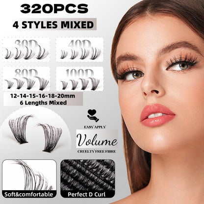 Magnetic SL Lash Clusters Kit 320pcs – DIY Lash Extensions (12–20mm)