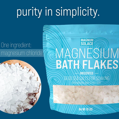 Magnum Solace Magnesium Flakes for Bath – Dead Sea Salts, 10 lbs