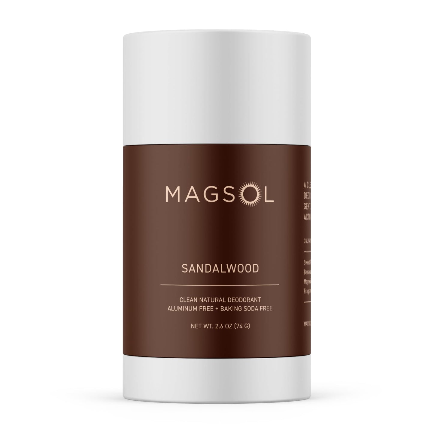 MAGSOL Magnesium Deodorant for Men – Aluminum-Free, Baking Soda-Free, Sandalwood, 2.6 oz