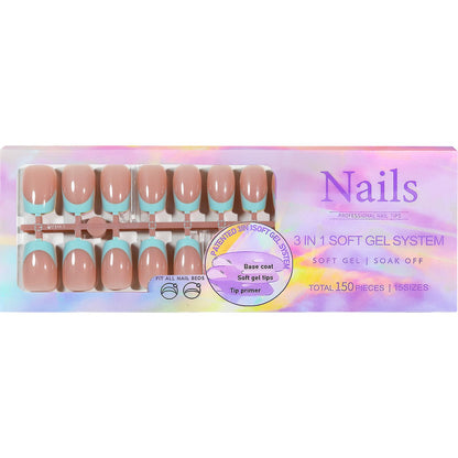 Maigitur 150pcs French Gel Press-On Nails – Skin Tones, Extra Short Square Tips, 15 Sizes, Soak-Off Extensions