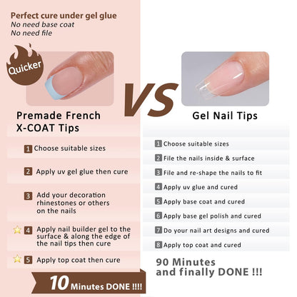 Maigitur 150pcs French Gel Press-On Nails – Skin Tones, Extra Short Square Tips, 15 Sizes, Soak-Off Extensions