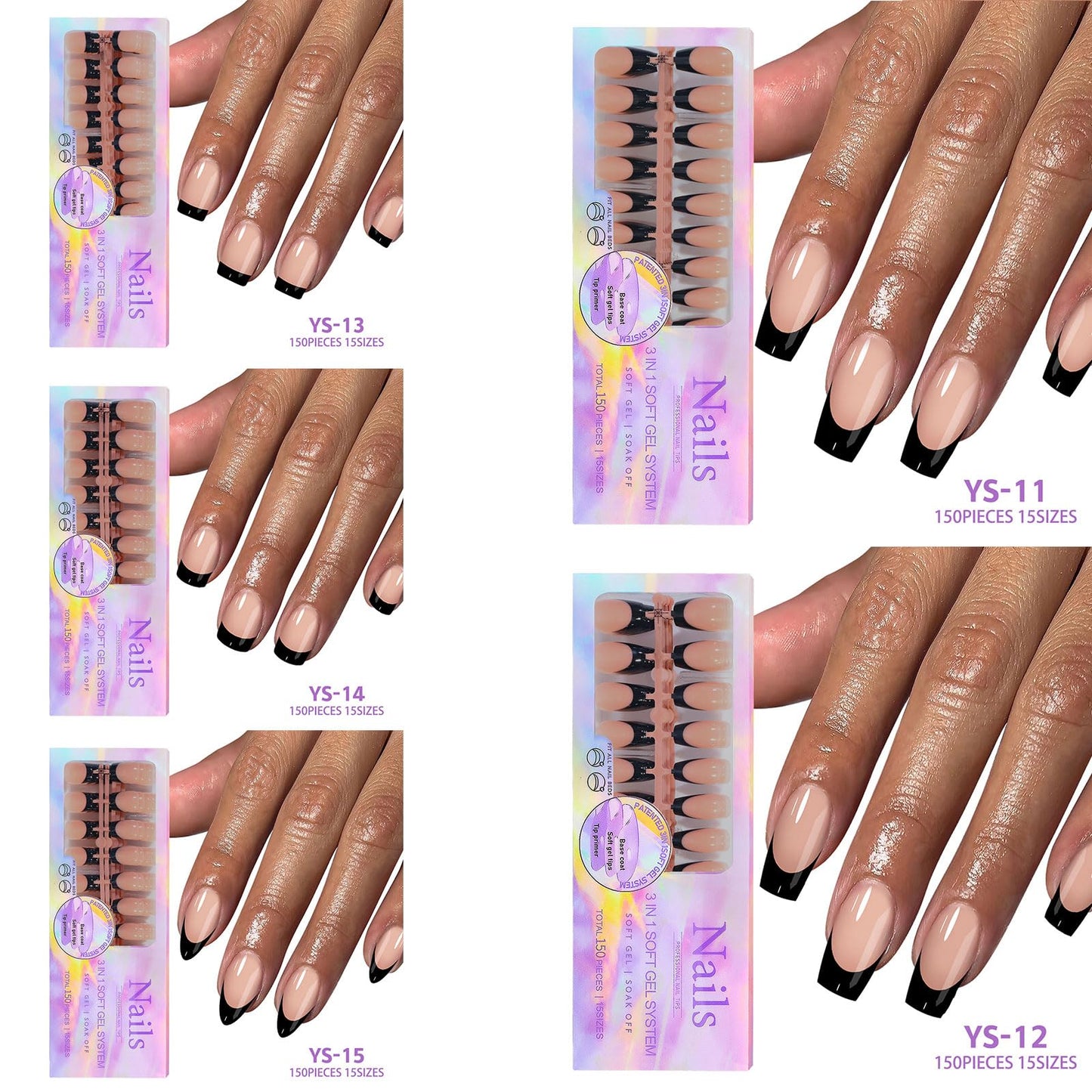 Maigitur Black French Tip Nails – 150Pcs Nude Short Almond Tips | 3-in-1 DIY Manicure