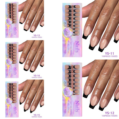Maigitur Black French Tip Nails – 150Pcs Nude Short Almond Tips | 3-in-1 DIY Manicure
