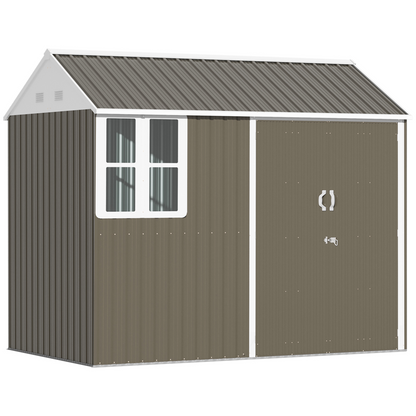 Outsunny 8x6ft Metal Garden Shed - Grey, Outdoor Storage w/ Doors, Window, Metal Construction