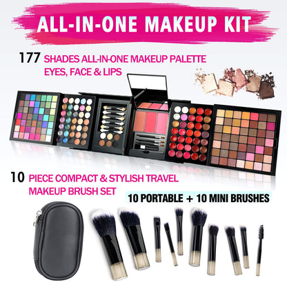 MAIRA 177-Color All-in-One Makeup Palette with 10 Brushes – Portable Case & Complete Beauty Set