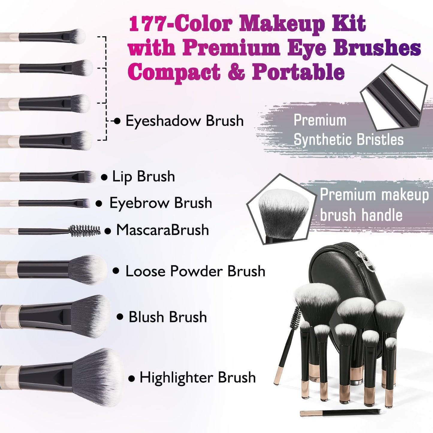MAIRA 177-Color All-in-One Makeup Palette with 10 Brushes – Portable Case & Complete Beauty Set