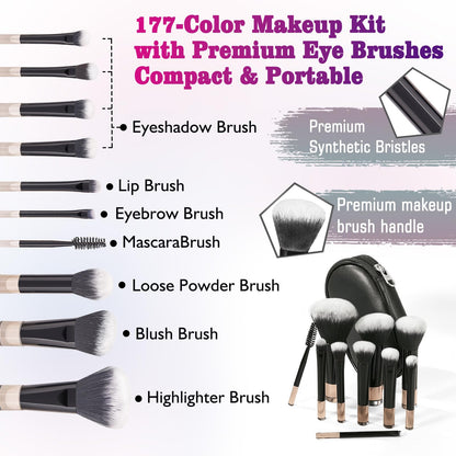 MAIRA 177-Color All-in-One Makeup Palette with 10 Brushes – Portable Case & Complete Beauty Set