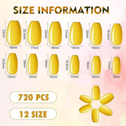 Maitys 720-Piece 30-Set Medium Square Ballerina Press-On Nails – Glossy Solid Colors