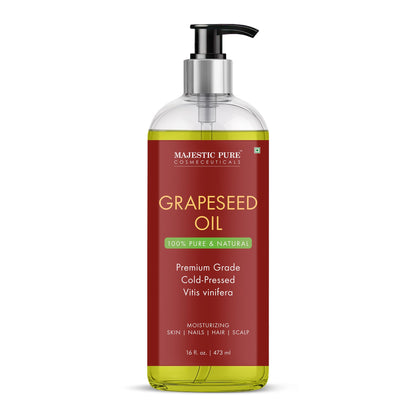 Majestic Pure Grapeseed Oil - 100% Pure & Natural, Cold-Pressed Carrier Oil for Skin, Hair & Body - 16 Fl Oz
