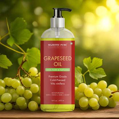 Majestic Pure Grapeseed Oil - 100% Pure & Natural, Cold-Pressed Carrier Oil for Skin, Hair & Body - 16 Fl Oz