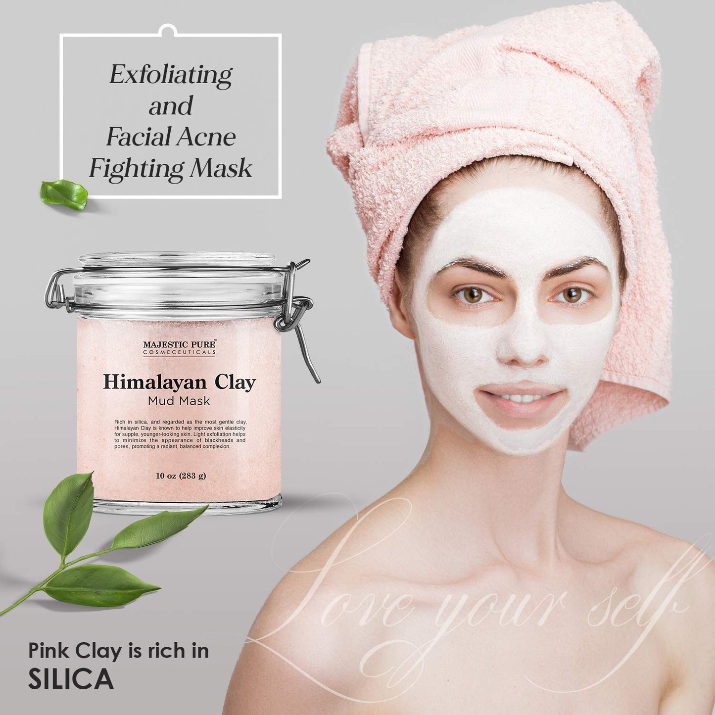 Majestic Pure Himalayan Clay Mud Mask – Exfoliating Face & Body, Pore Refining, 10 oz