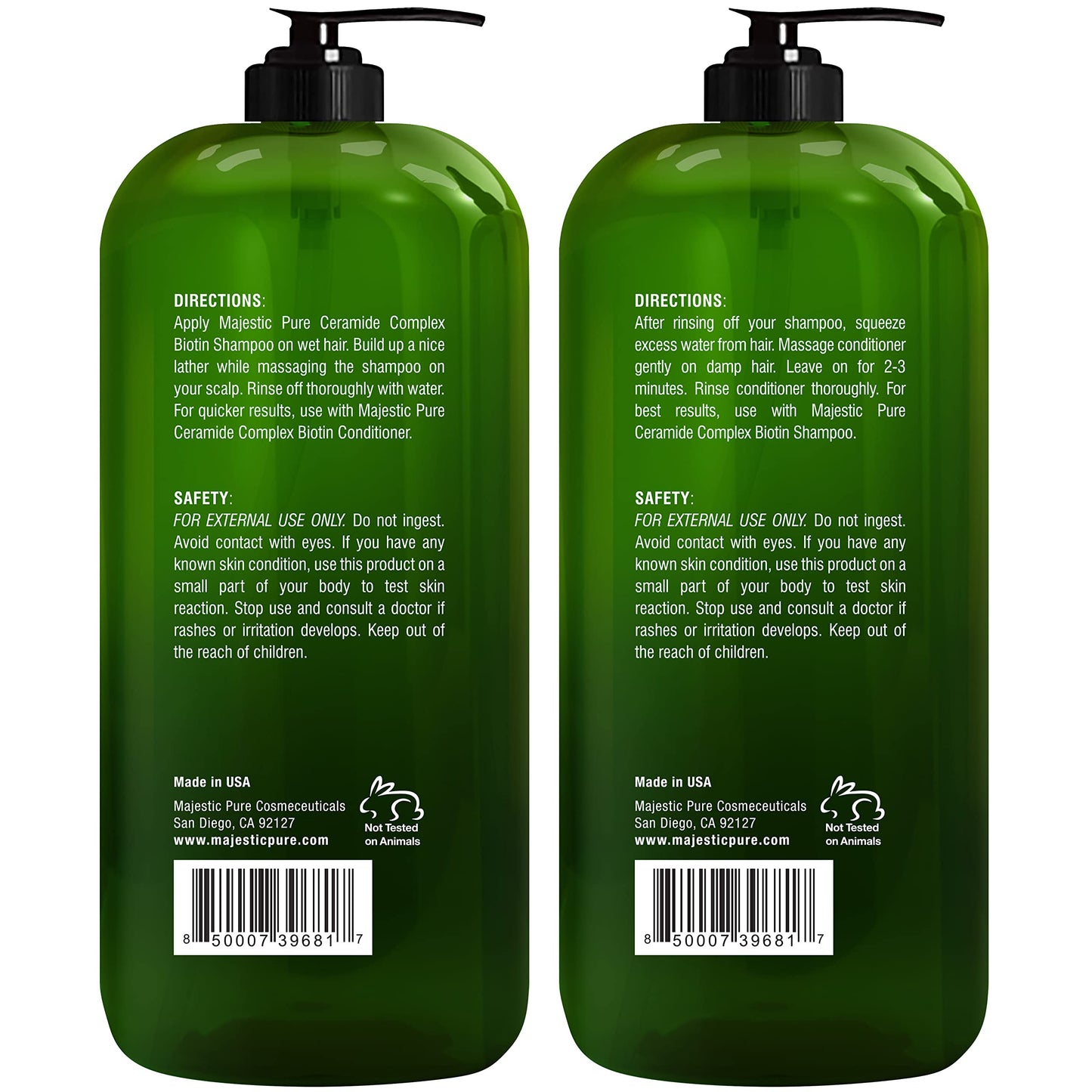 Majestic Pure Biotin Shampoo & Conditioner Set with Ceramide Complex – Sulfate Free, Color Safe