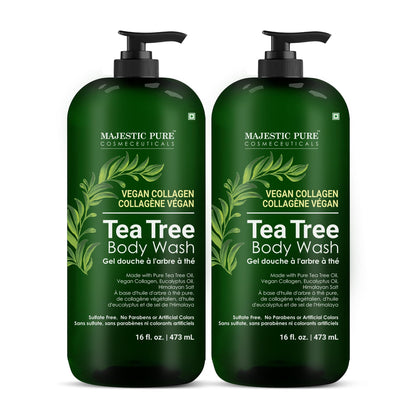Majestic Pure Tea Tree Body Wash - Soothe Dry Skin & Irritation - Cruelty-Free, Sulfate-Free (16 fl oz Pack of 2)
