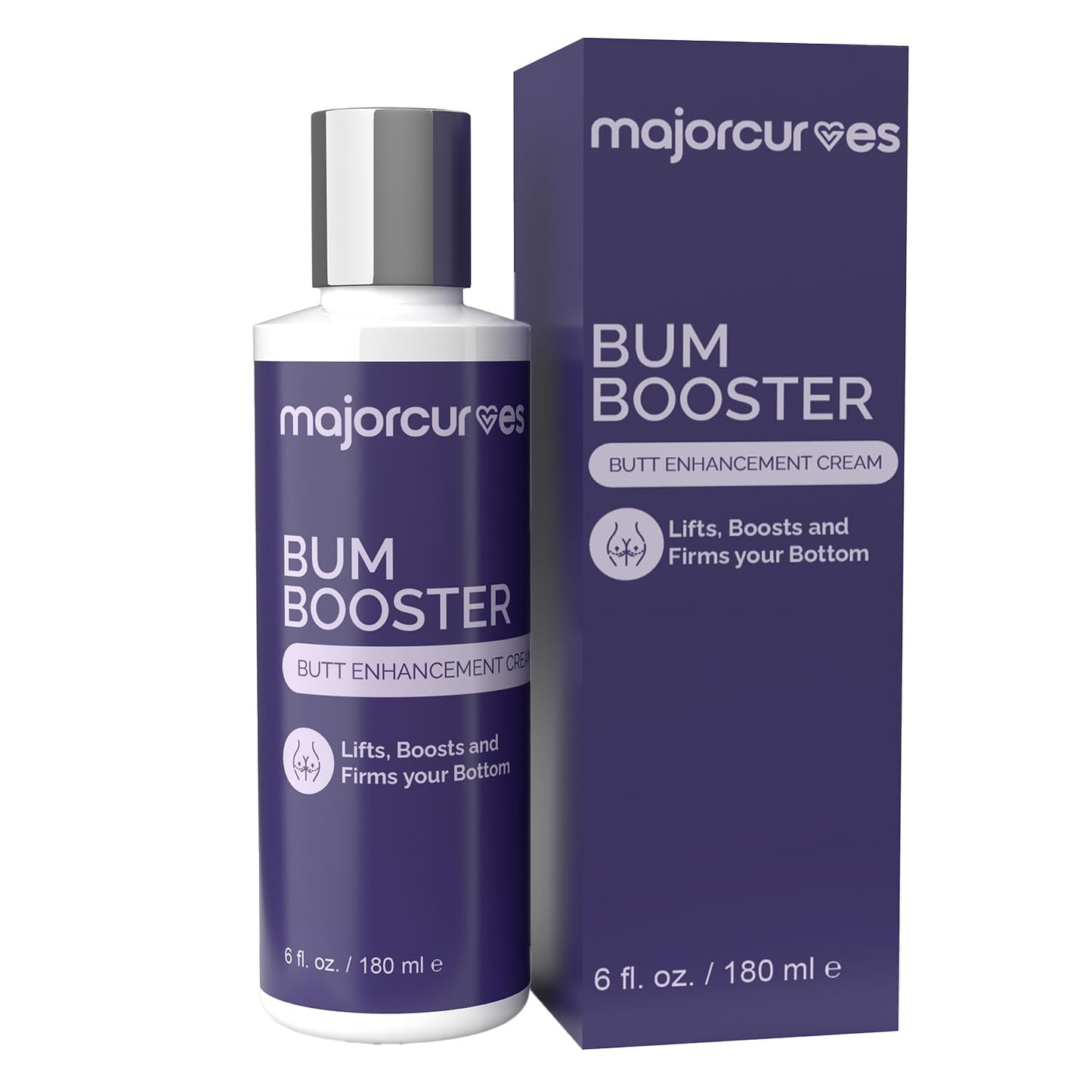 Major Curves Bum Booster Cream – Natural Butt Lift & Firming with LipidMaxx, Wild Yam & Aloe – 6 oz