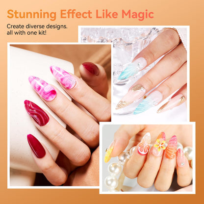 Makartt Blooming Gel & 3D Gel Nail Art Kit — Watercolor Marble Effects, 3D Molding & Gems (UV/LED 15ml)