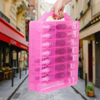 Makartt Nail Polish Organizer – Pink Acrylic Case for 48 Bottles with 8 Adjustable Dividers | Space-Saving