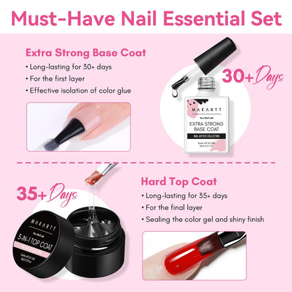 Makartt Gel Top & Base Coat Set — 2-Piece Gel Nail Kit with Brush
