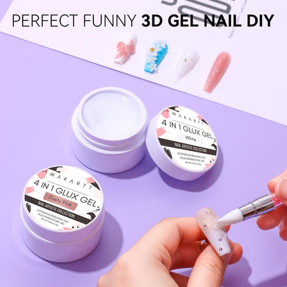 Makartt 3D Gel Nail Art – 4-in-1 Solid Builder Gel for Extensions (White & Dusty Pink)