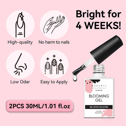 Makartt Blooming Gel-Clear 2 Pcs – Blooming Gel Nail Polish for Marble & Watercolor Nail Art