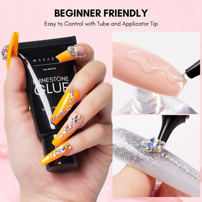 Makartt Nail Rhinestone Glue 60ml – Strong Gel Adhesive for Rhinestones, 3D Nail Art & Bling