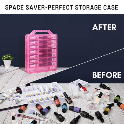 Makartt Nail Polish Organizer – Pink Acrylic Case for 48 Bottles with 8 Adjustable Dividers | Space-Saving
