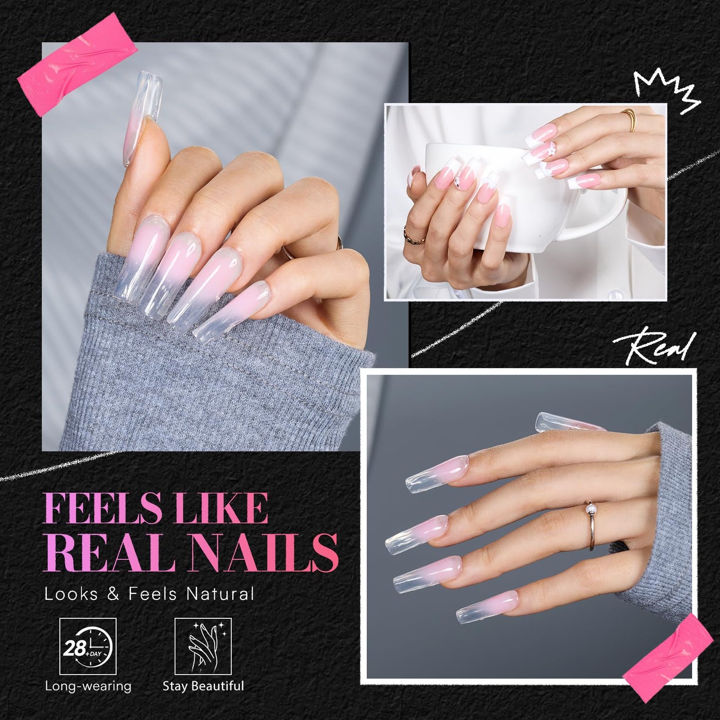 Makartt Medium Square Nail Tips – 504 PCS, 13 Sizes, Clear, Half-Matte