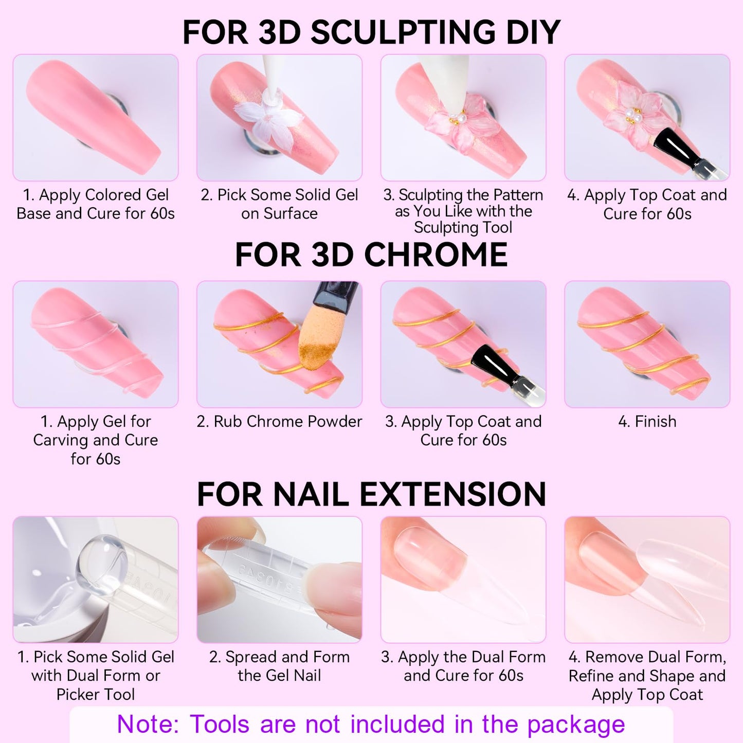 Makartt 3D Gel Nail Art: 4 in 1 Clear Builder Gel for Nail Extensions & 3D Nail Art (2 x 15ml)