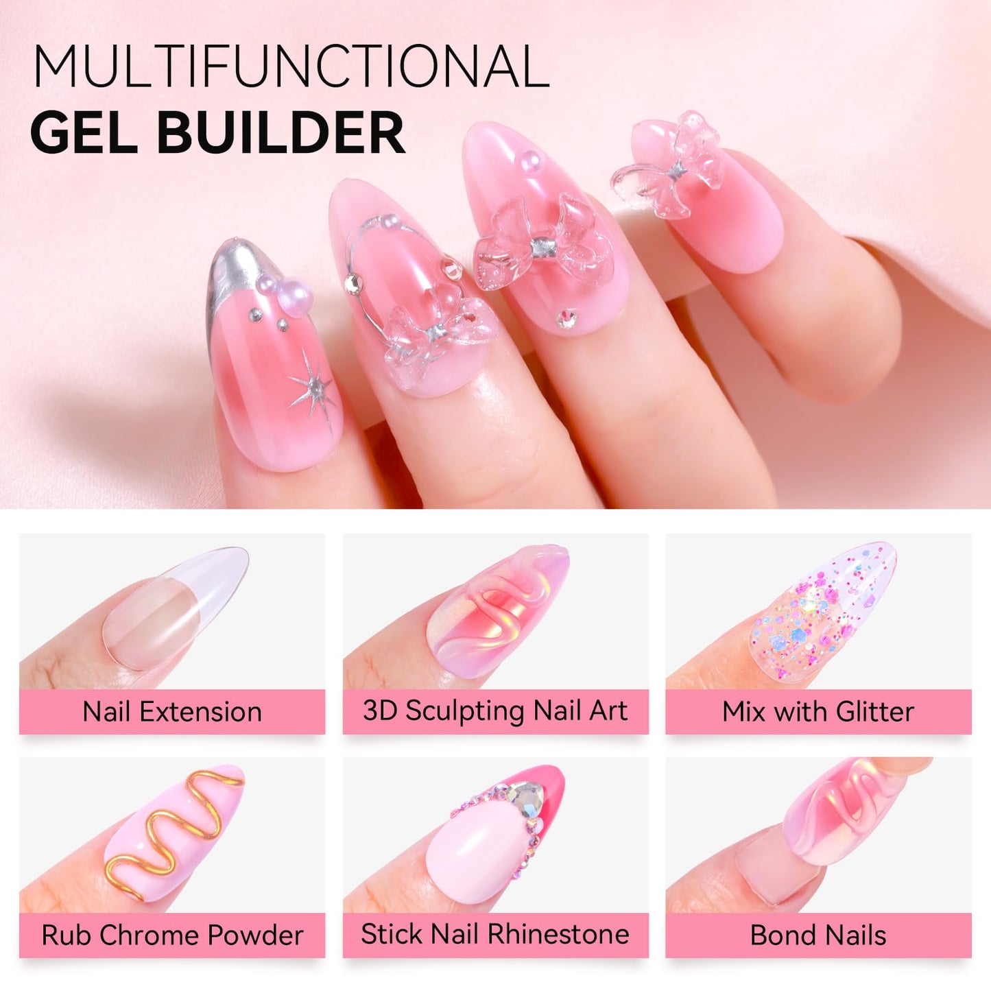 Makartt 3D Gel Nail Art Kit – 4-in-1 Clear & White Solid Gel Builder for 3D Sculpting & Extensions