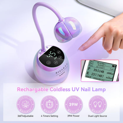 Makartt UV LED Nail Lamp – Gooseneck Cordless Nail Dryer for Gel Nails, 39mW/cm² (Glazed Purple)