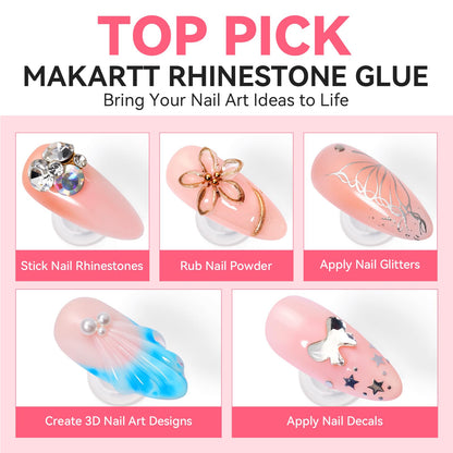 Makartt Rhinestone Glue 60G No-Wipe - Ultra-Strong Nail Gem Glue for 3D Nail Art & Bling