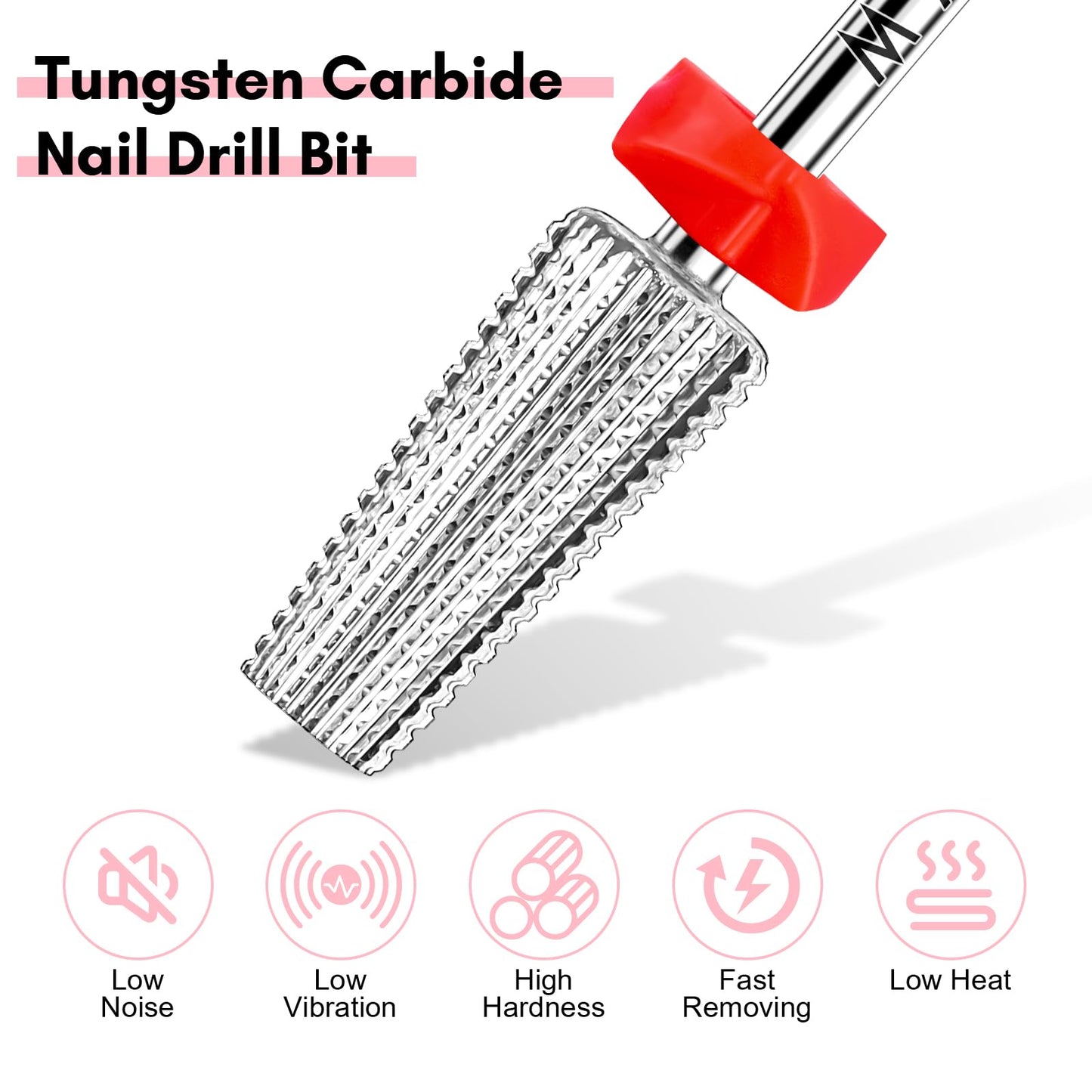 Makartt 5 in 1 Nail Drill Bits – 3/32 shank Tungsten Carbide tapered bits, Fine Grade, Silver