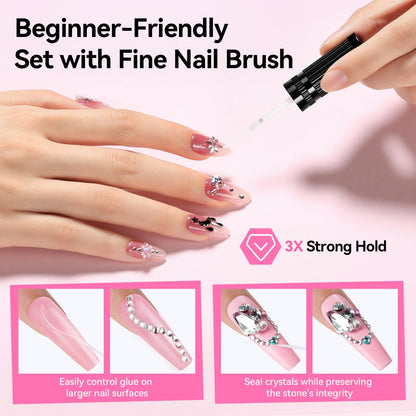 Makartt Nail Rhinestone Glue Gel – Dual-Head Applicator, Strong Adhesive, 8ml x4