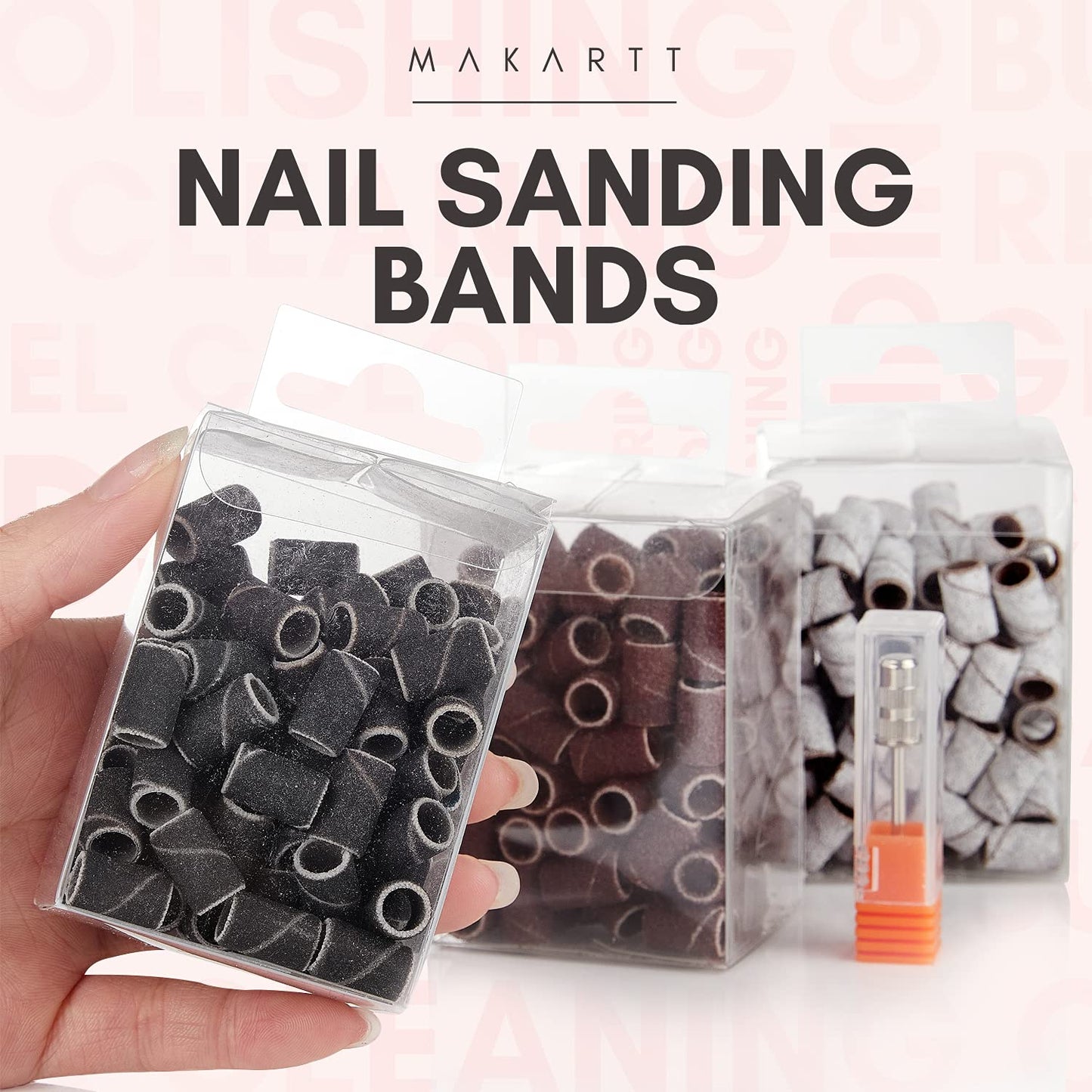 Makartt Nail Drill Bits Sanding Bands – 300Pcs, 80/150/240 Grits (Brown, Zebra, Black) for Acrylic & Gel Nails