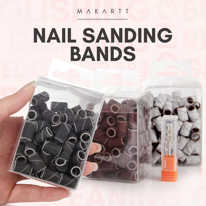 Makartt Nail Drill Bits Sanding Bands – 300Pcs, 80/150/240 Grits (Brown, Zebra, Black) for Acrylic & Gel Nails
