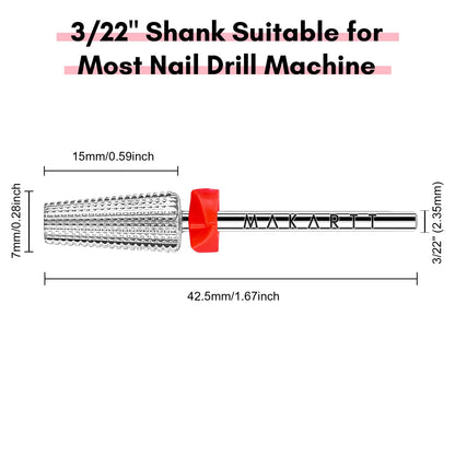 Makartt 5 in 1 Nail Drill Bits – 3/32 shank Tungsten Carbide tapered bits, Fine Grade, Silver