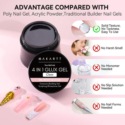 Makartt 3D Sculpting Gel Kit – 30g Clear, Non-Sticky 3D Nail Art Gel with Chrome Powder & Molds