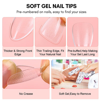 Makartt Nail Glue & Tips Kit — 15ML Solid Gel, Almond & Coffin Tips, UV Lamp