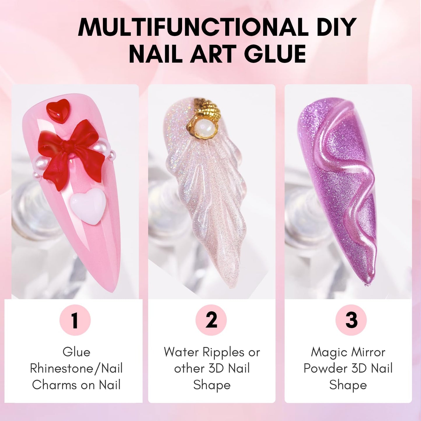 Makartt Nail Charm & Rhinestone Glue Kit — 15ml Gel, 3D Hearts, Bowknot & Pearls for Nails