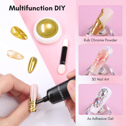 Makartt 3D Gel Nail Art Kit with Gold Chrome Powder – Clear Molding Gel & Mirror Powder Set