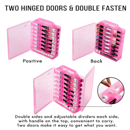 Makartt Nail Polish Organizer – Pink Acrylic Case for 48 Bottles with 8 Adjustable Dividers | Space-Saving