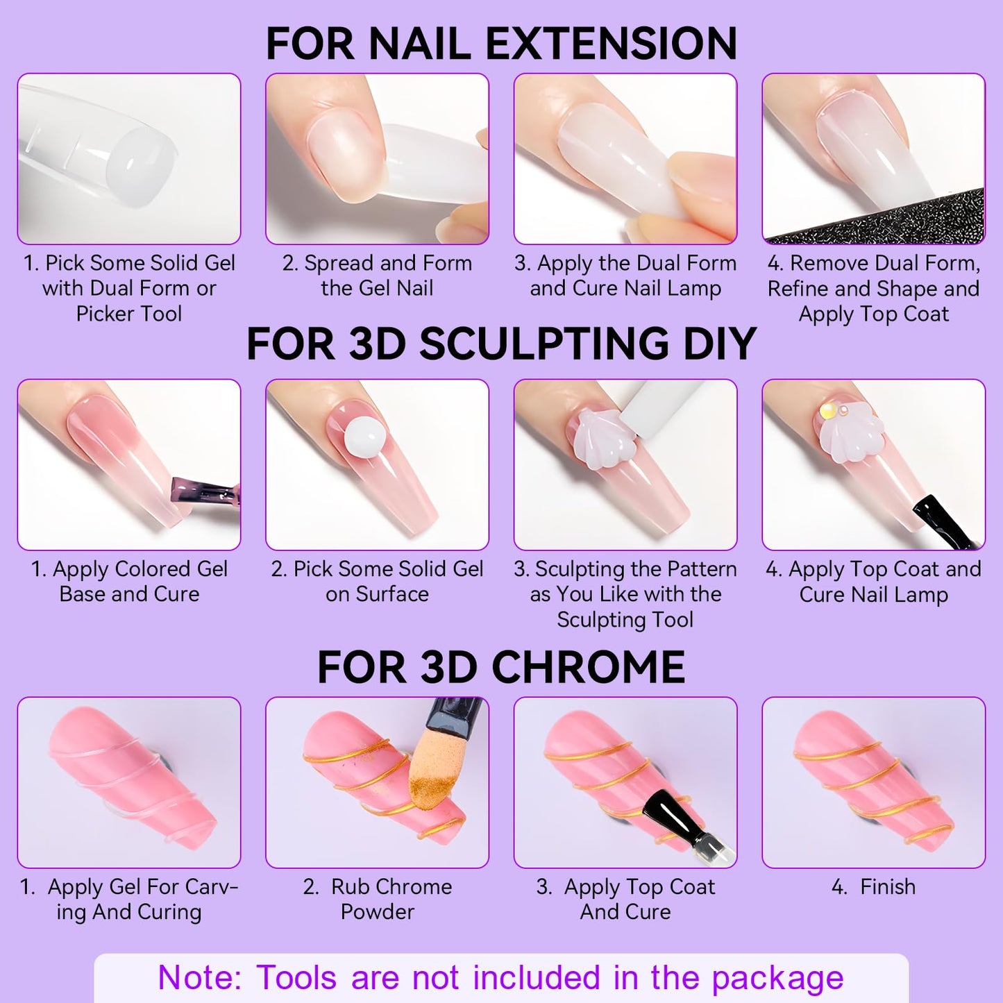 Makartt 3D Gel Nail Art – 4-in-1 Solid Builder Gel for Extensions (White & Dusty Pink)