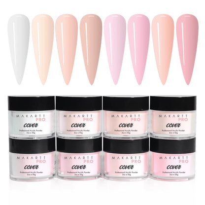MakarttPro Cool Tone Acrylic Powder Collection – 8-Piece Nude & Pink Cover Set for Nail Technicians